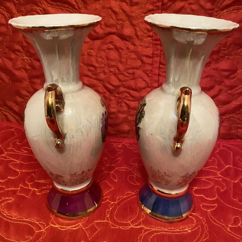 Vintage Empress Haruta Vase Set Of Two A Blue One And A‎ Red One. RARE PAIR